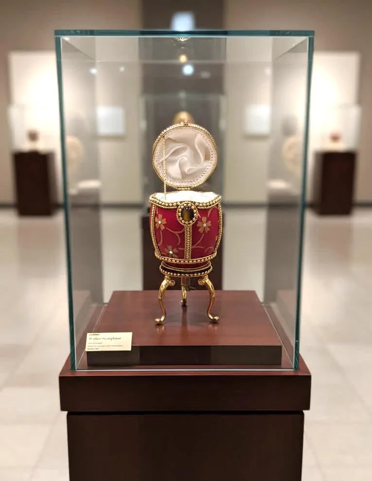 1990 Natural Goose Egg Faberge Egg Style Musical Box 24K Gold Swarovski