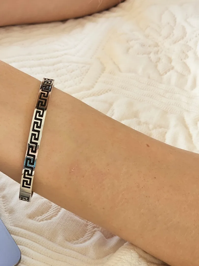 Pierre Lorren Ancient Greek Key Bracelet, Meander Bracelet, Greek Key Jewelry, Handmade Grecian Jewelry, Statement Bracelet, Silver, White Gold.