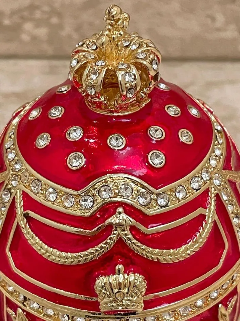 IMPERIAL Red Fabergé Egg Style Collectors Egg - Faberge Trinket Box • 24k Gold • 300 Swarovski • Handmade by Pierre Lorren