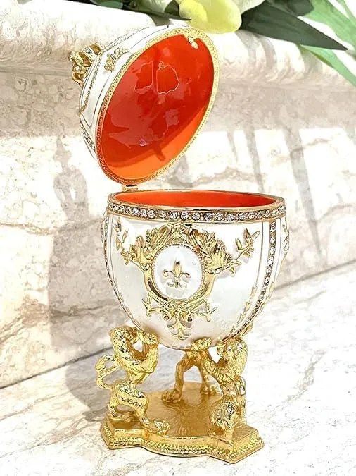 IMPERIAL White Fabergé Egg Style Collectors Egg - Faberge Trinket Box • 24k Gold • 300 Swarovski • Handmade by Pierre Lorren