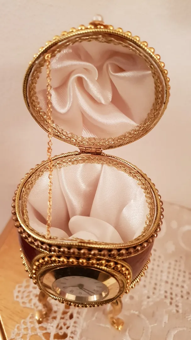 1992 Faberge Egg Style Natural Egg - Fabergé Egg Clock - One-of-a-Kind Vintage Faberge Trinket Box - 24K Gold - Father’s Day Gift
