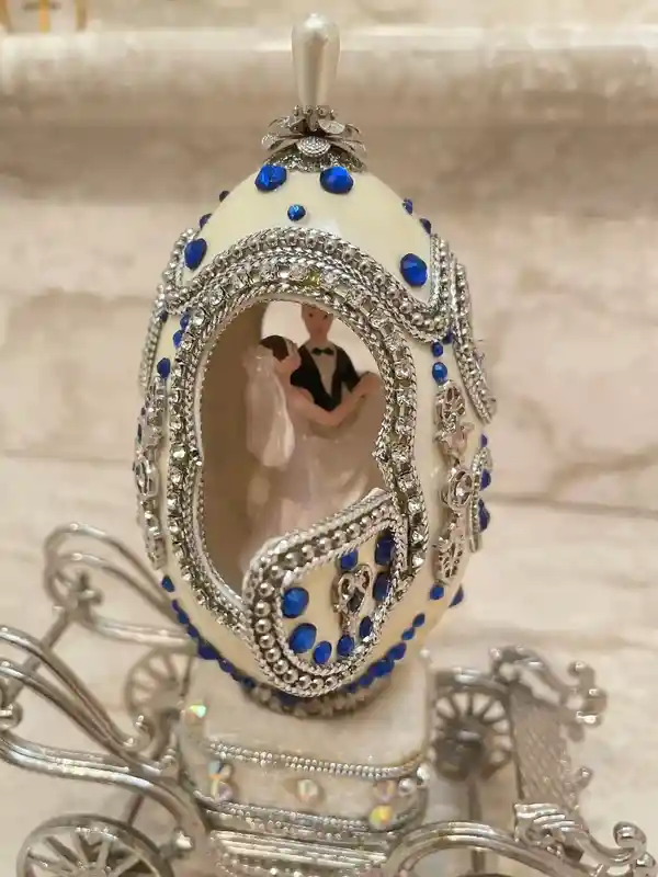 Designer Gifts ONE Of a KIND Faberge-Style Egg Music, Sapphire Gem HANDCARVED Natural Egg , Daughter Wedding Gift From Dad, Wedding Proposal Box 