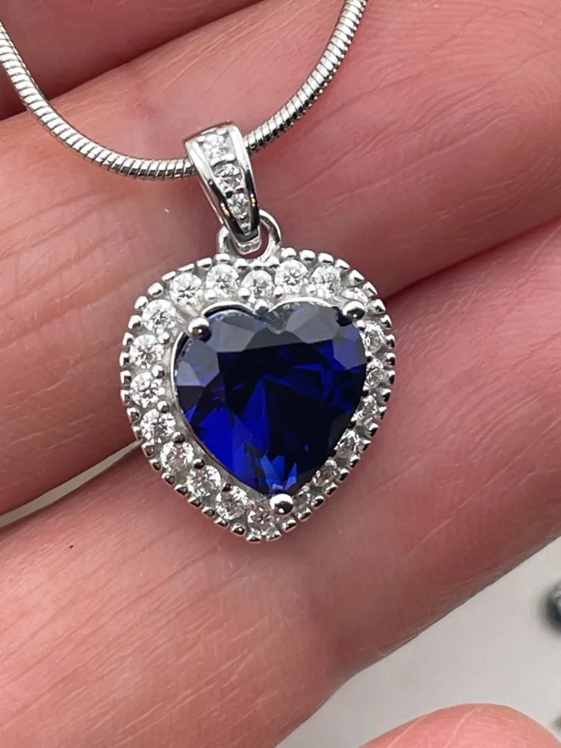 Certified Diamond Natural Sapphire Heart Pendant Necklace Earrings Jewelry Set: Handmade by Pierre Lorren