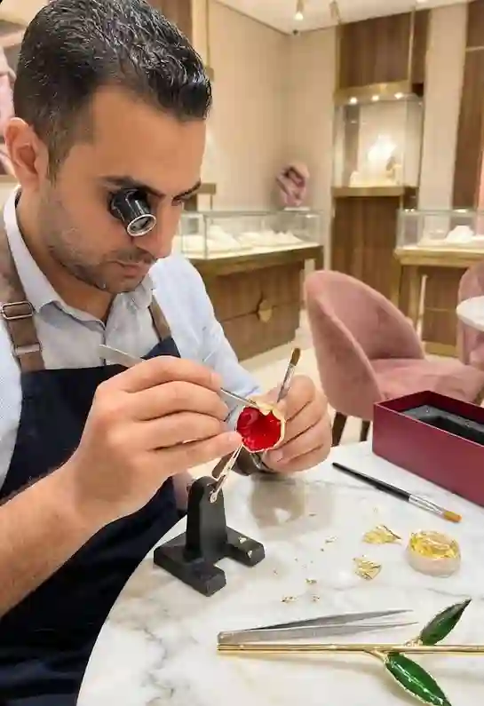Limited Edition Red Sparkle Rose - Original 24k Gold Pure Gold Rose - Real Rose with Certificate Handmade by Pierre Lorren