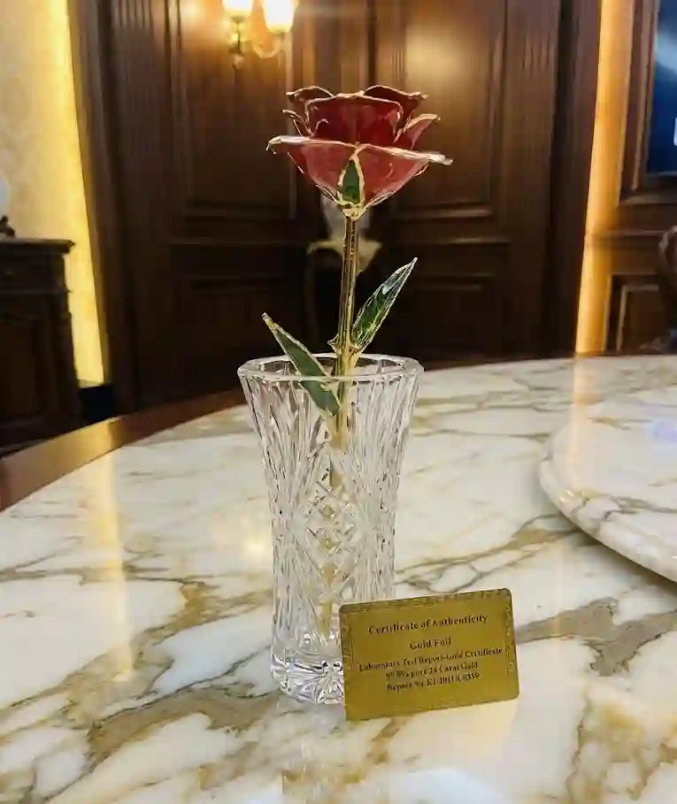 Limited Edition Red Sparkle Rose - Original 24k Gold Pure Gold Rose - Real Rose with Certificate Handmade by Pierre Lorren