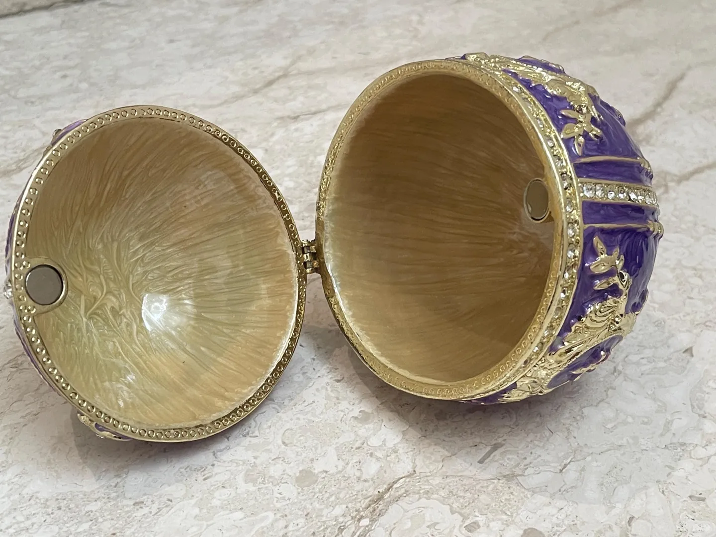 Unique Purple Marble Swirl Fabergé Egg Home Decor Faberge Style Eggs Swarovski Pure Gold Decor Handmade Gifts for Wedding Day Bride-to-Be Gift