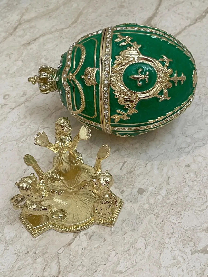 Unique Green Marble Swirl Fabergé Egg Home Decor Faberge Style Eggs Swarovski Pure Gold Decor Handmade Gifts for Wedding Day Bride to Be Gifts