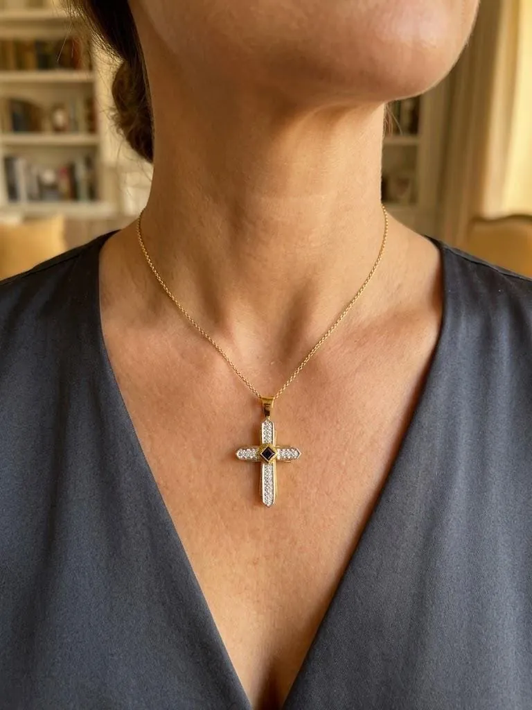 Solid 18k Gold Cross Natural Diamond Cross Pendant Diamond Cross Necklace Christian Mother Gift Crucifix Cross for Mom Cross for Women 1.10