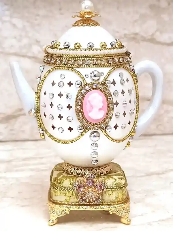 FABERGE Egg Ornaments Queen of Hearts Lady Diana TIARA & Silver Commemorative COIN Royal family Princess of Wales Tea Pot Faberge egg style 