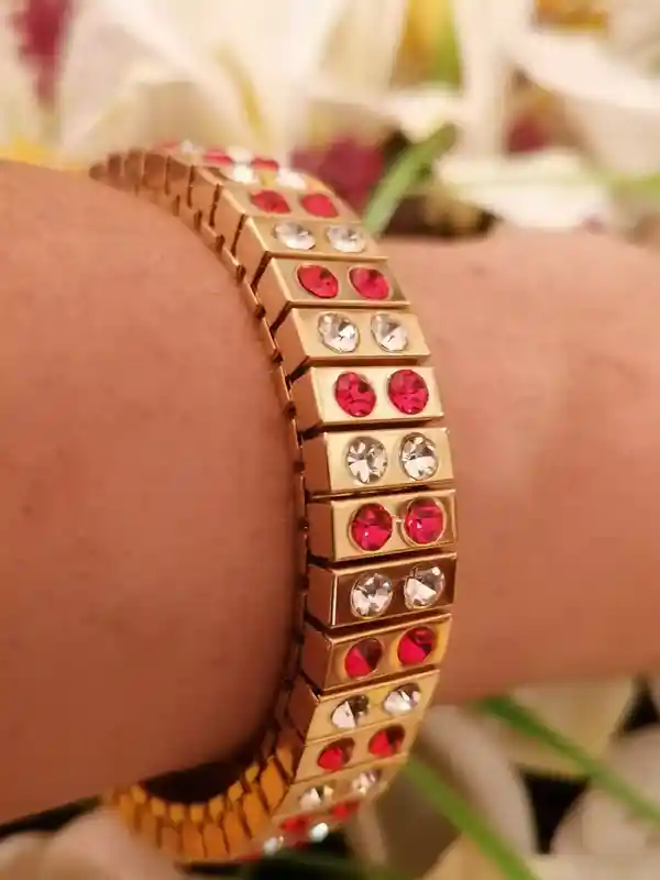RUBY Gold Bracelet/24k GOLD Stretch Swarovski RUBY bracelet for women/July Birthstone Jewelry Gifts for her/Gift for mom/Wedding Bridal Gift 