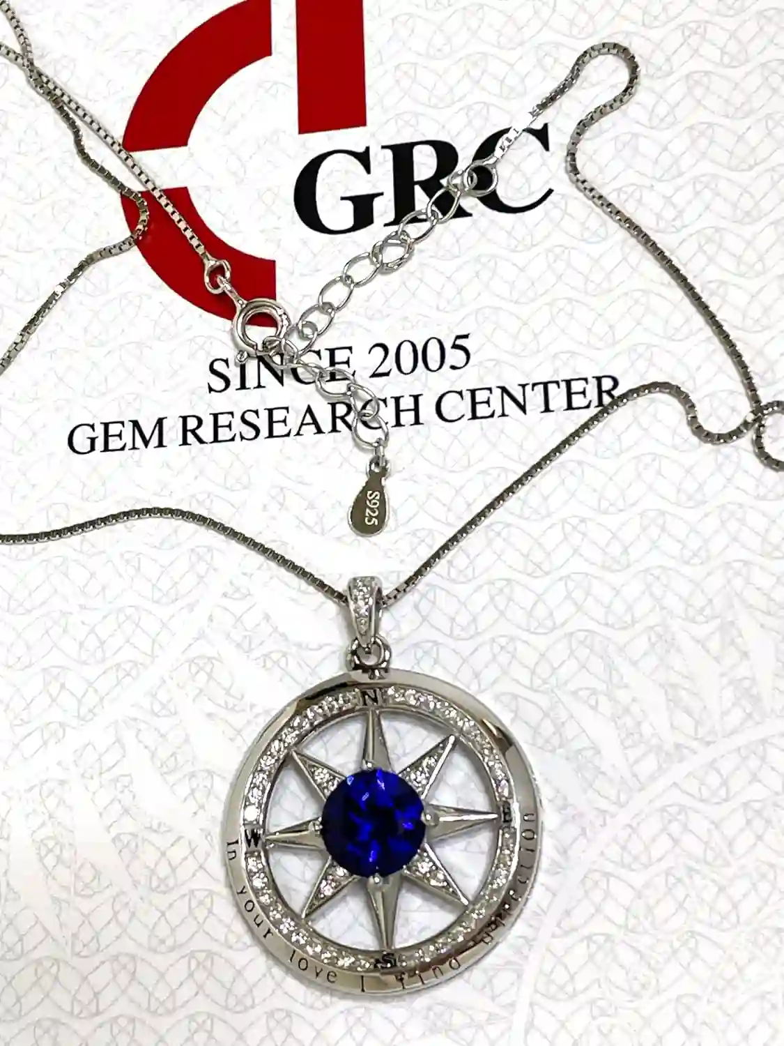 2 ct Natural Sapphire Pendant Diamond Compass Jewelry Sterling White Gold Compass September Birthday 45th Anniversary Gift for her 3.5ctw 