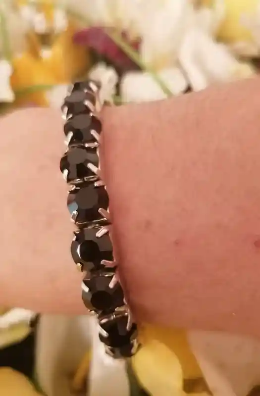 18k White GOLD 79.2ct SWAROVSKI Black Diamond 8mm Tennis Bracelet for Her/Jewelry Gift for Her Grandma Granny Tennis bracelet black Woman 