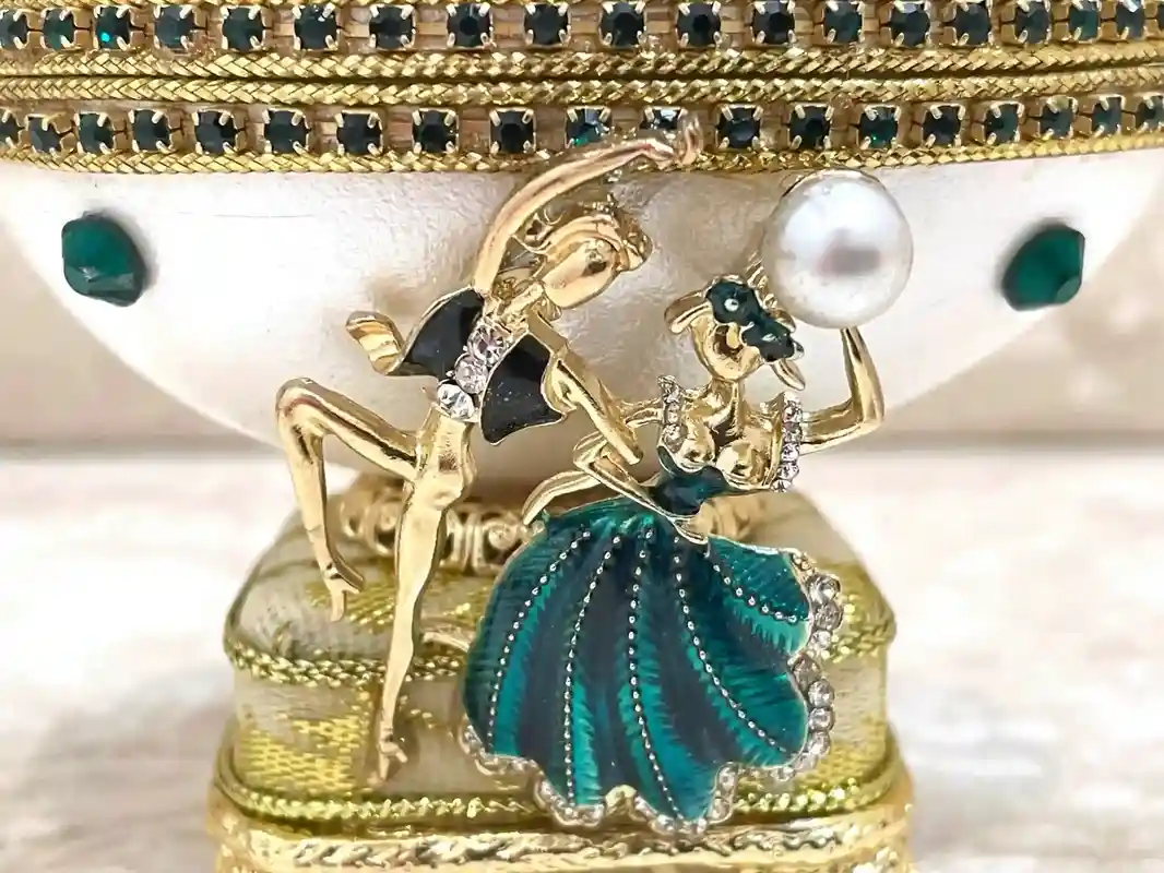 Emerald- Valentines Day SET - ONE Only - Faberge-Style Egg style Jewelry Box + Faberge Jewelry - Valentines day couple gifts - HANDCARVED Egg -24k 