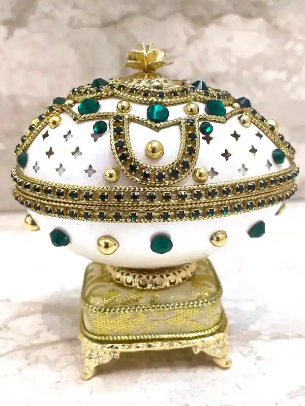 Emerald- Valentines Day SET - ONE Only - Faberge-Style Egg style Jewelry Box + Faberge Jewelry - Valentines day couple gifts - HANDCARVED Egg -24k 