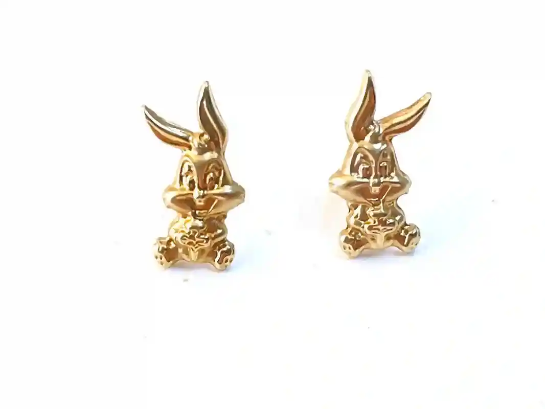 Bugs Bunny Earrings SOLID 18K GOLD Looney Tunes gift Cartoon Lovers Jewelry for women Warner Bros Earrings Gold Bunny studs gift for her 