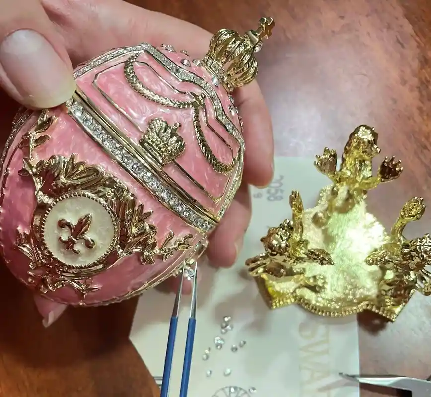 Topaz Pink Faberge style egg Austrian Crystal HANDSET Faberge Egg 24kGOLD Easter egg HANDMADE Decorative box Birthday Gift for her Birthday 