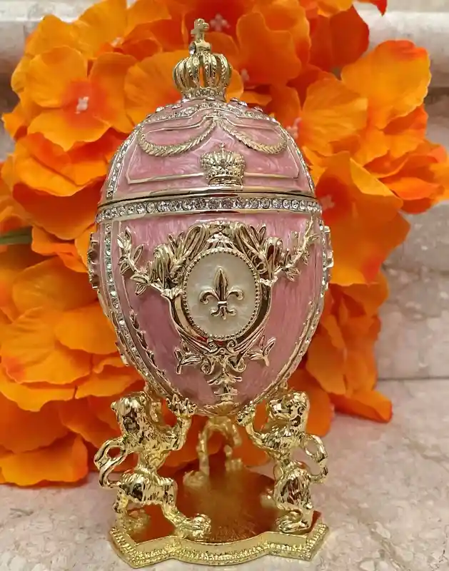 Topaz Pink Faberge style egg Austrian Crystal HANDSET Faberge Egg 24kGOLD Easter egg HANDMADE Decorative box Birthday Gift for her Birthday 
