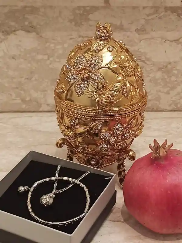 Pomegranate Trinket box Pomagranate Jewelry set 24kGOLD 10ct Diamond FABERGE Egg style Pomagranate gifts FABERGE Gift for bride Wedding idea 