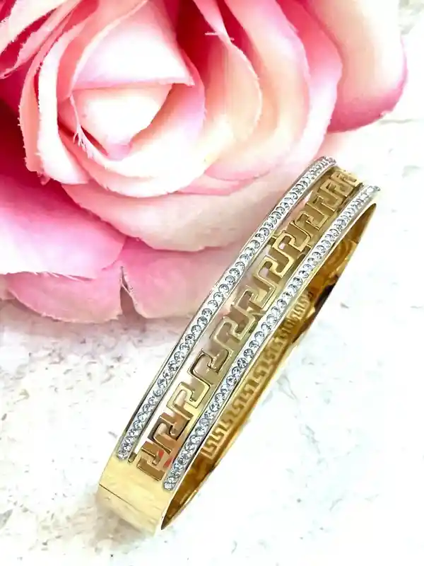 10mm Bracelet Greek Jewellery 18k Yellow Gold Bracelet Infinity Bangle Bracelet Ancient Greek Key Jewelry Meander Bracelet Anniversary gift 