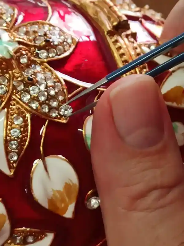 Red Large Easter Ornament Faberge Egg style LOVE Luck & Braclet Ruby Her Pomegranate HANDMADE Jewelry Box 24k GOLD 450 Swarovsk Diamond 10ct 