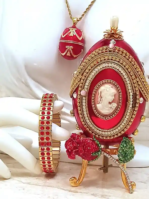 ONEOFAKIND gift,Faberge-Style Egg Trinket Box,Faberge MUSIC Box,Antique Picture Frame,Vintage Egg Faberge style,24k Neklace Bracelet & Faberge egg 