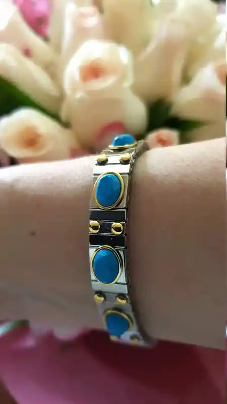 Blue Gemstone bangle bracelet/Blue SILVER stacking bangle/Blue gem flexible bracelet/December birthstone jewelry/Turquoise Gem Stack Bangle/ 
