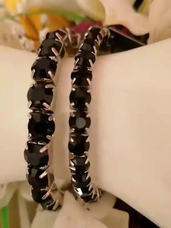 Black crystal bracelet 18kt white gold plated Black tourmaline Tennis bracelet Jet black Evening bracelet Formal jewelry for woman friend cz 