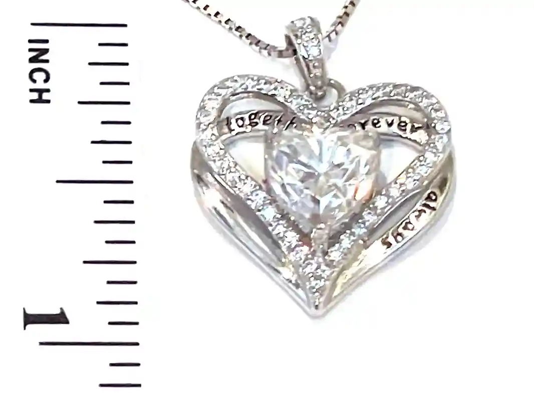 3 carats of Diamonds Heart Shaped Pendant Heart Necklace Solid Sterling Silver 925 Platinum White Gold Anniversary Together Forever Jewelry 