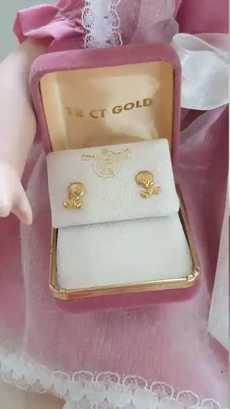 Girls earrings 18k solid GOLD Tweety Warner bros ORIGINAL / Gold Stud Earrings Looney Tune baby shower gift for girl Tweety Bird womens gift 