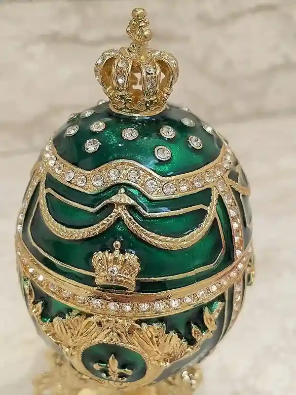 Emerald Necklace Gold, Faberge Egg Style PLUS 24k Faberge Pendant, Faberge Jewelry box, Green Gifts for her, 200 Austrian Crystals Handset 