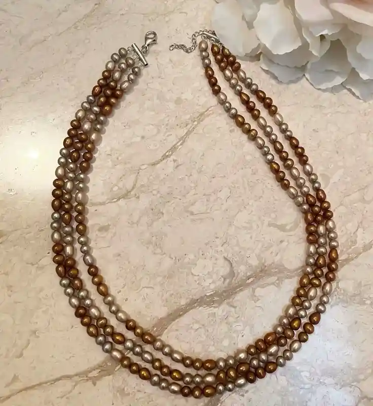 Akoya Pearl Necklace - Natural Pearl Jewelry - 3 strand Pearl Necklace - Solid Silver clasp 48cm -54 cm SILK Hand Knotted Pearl Jewelry wife 