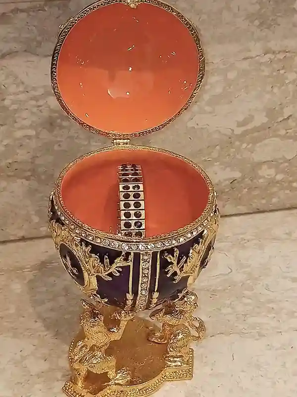 Amethyst Purple Faberge Egg Trinket, Faberge egg Gift for Her, Fabrege Egg style Jewelry Box, Christmas Birthday Graduation Gift for him 