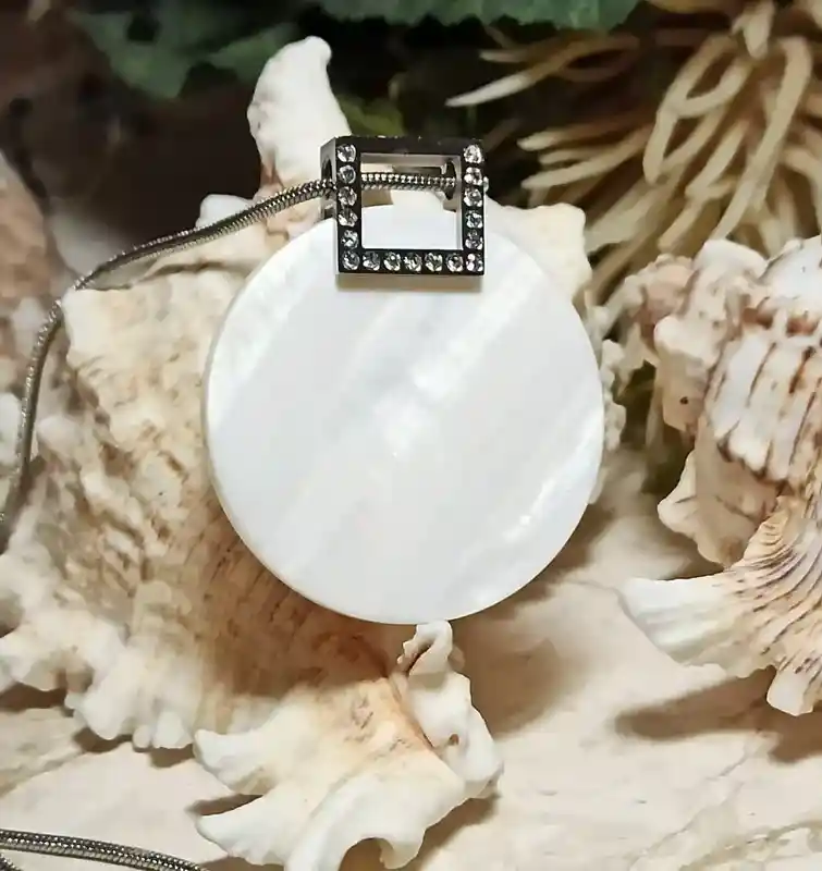 Silver MOP Statement Pendant/White Mother of Pearl/Art Deco Round Pendant/ Unique Necklace/Anniversary Gift For Her Real Pearl Necklace Wife 