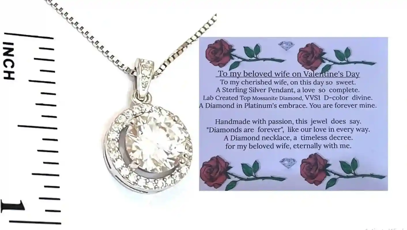 2.2ct Wife Diamond Necklace Solitaire Pendant Dainty Necklace Valentines day gift for her Minimalist Necklace Diamond SOLID Sterling Silver 