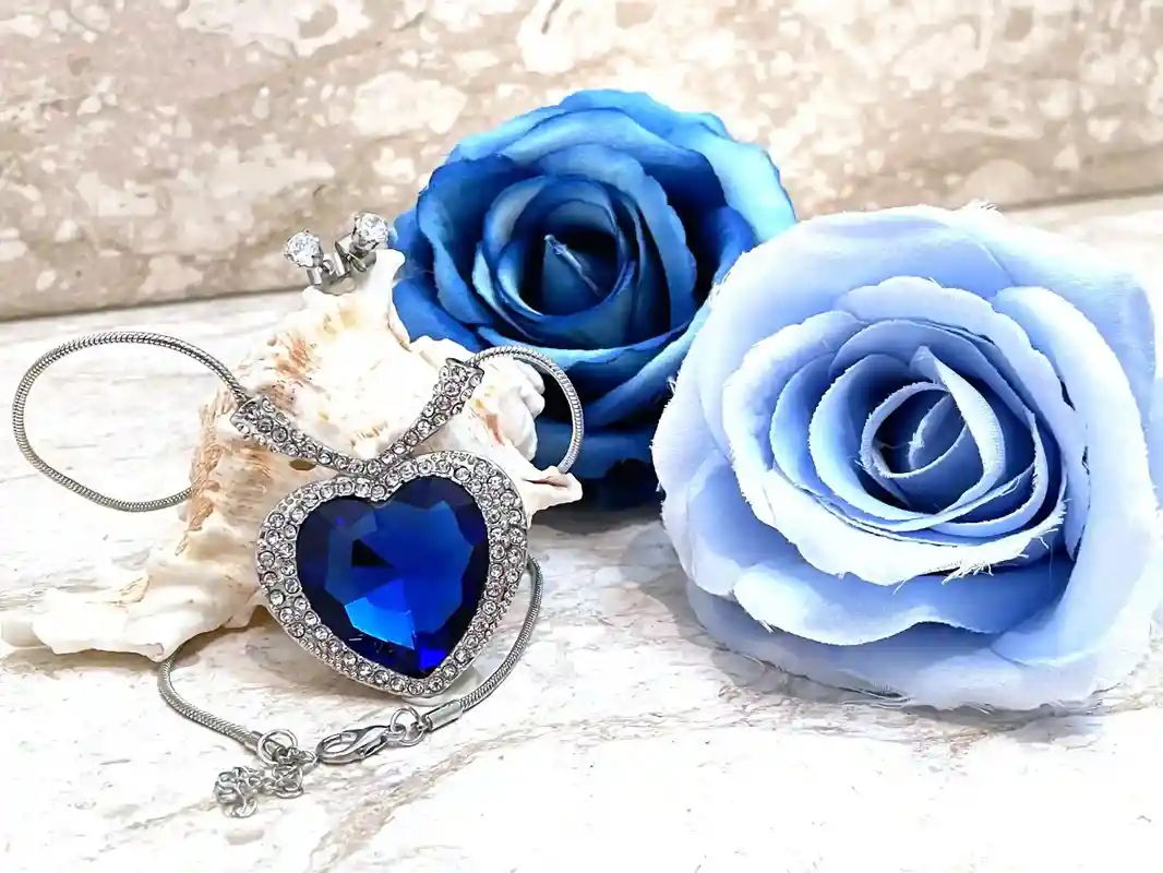 Sapphire Jewelry SET, Blue HEART Necklace + 2 Silver SAPPHIRE bracelets + Earrings, Sapphire Heart Necklace Set, Something Blue for Wedding 