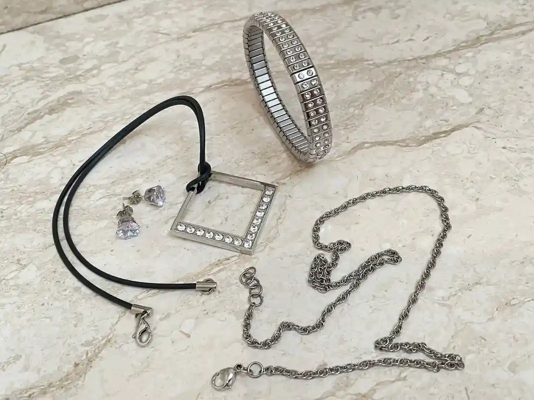 Diamond Necklace Square Shaped Jewelry SET Silver Pendant + Silver Diamond Bracelet + Hypoallergenic Earrings Swarovski Diamond HANDMADE SET 