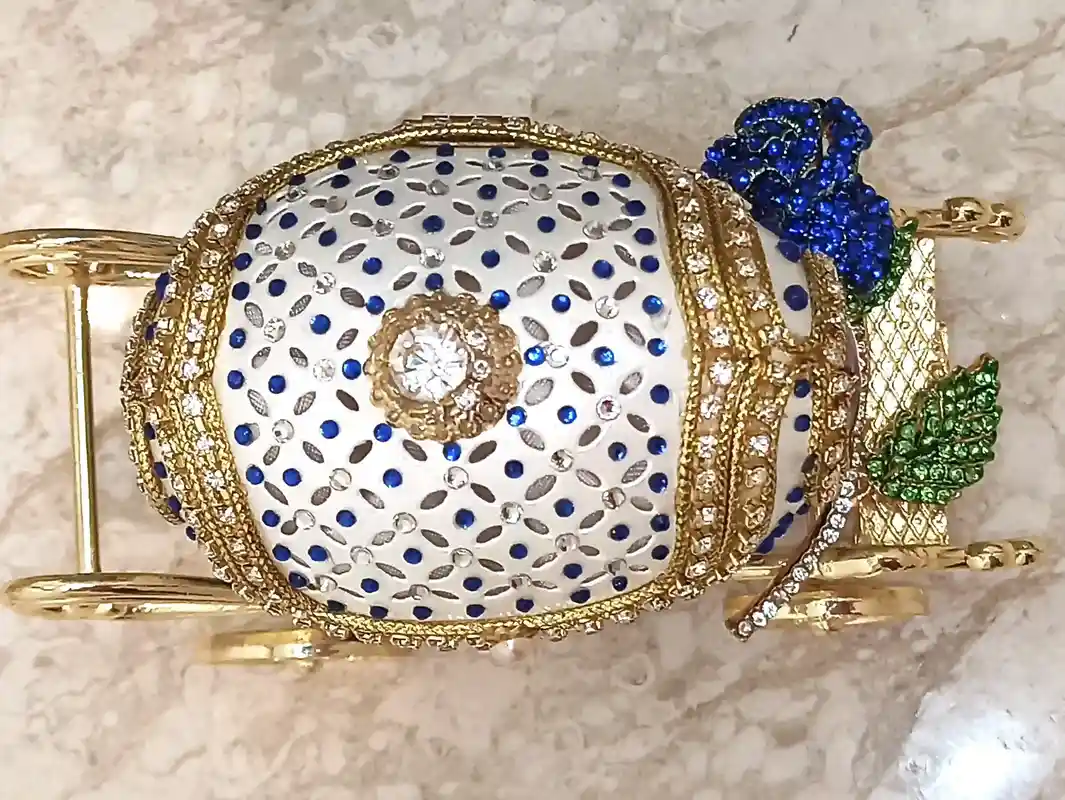 Blue Faberge Egg style ONE of a KIND Luxury Wedding Gift, 430 Sapphires & Diamonds Natural Handcarved Egg 24k Daughter wedding gift from Mom 
