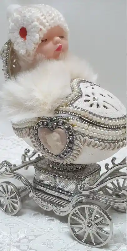 Antique Baby Faberge style Egg ONLYONEOF Musical Trinket NATURAL Egg Newborn Gift New Mom Gift Grandparent Baby Shower Ornament Fabrege 1981 