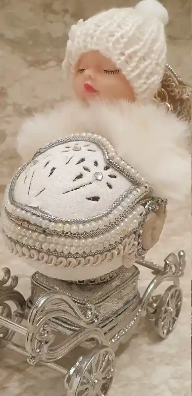 Antique Baby Faberge style Egg ONLYONEOF Musical Trinket NATURAL Egg Newborn Gift New Mom Gift Grandparent Baby Shower Ornament Fabrege 1981 