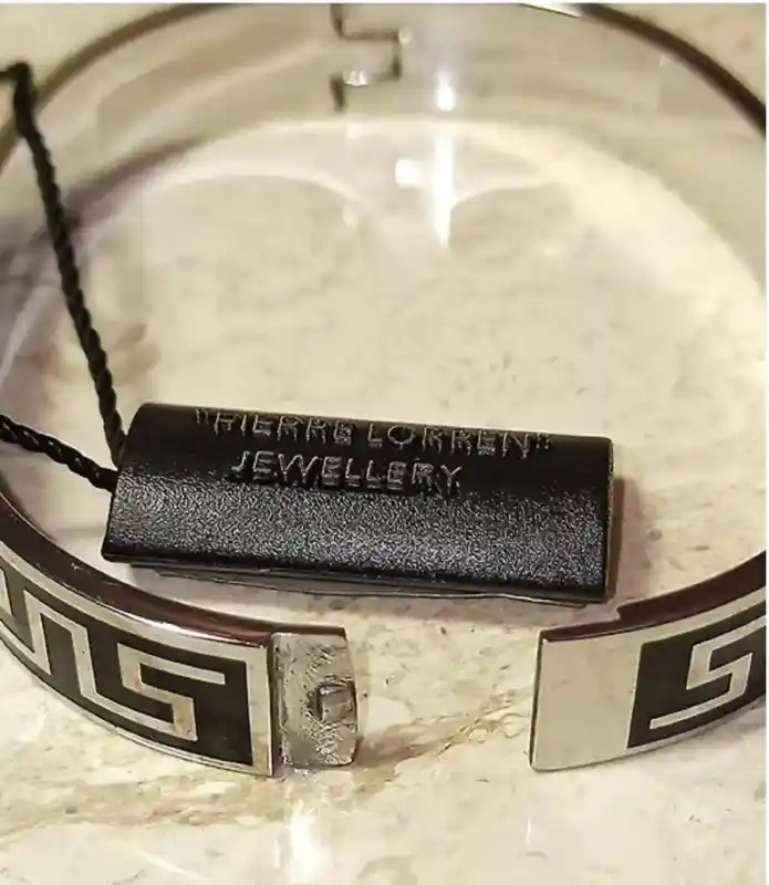 Designer Silver Meander Bracelet/ Black Greek Key Bracelet/Handmade Greek Key Jewelry/ Anniversary gift for wife/ Gift for her/ 10mm Silver 