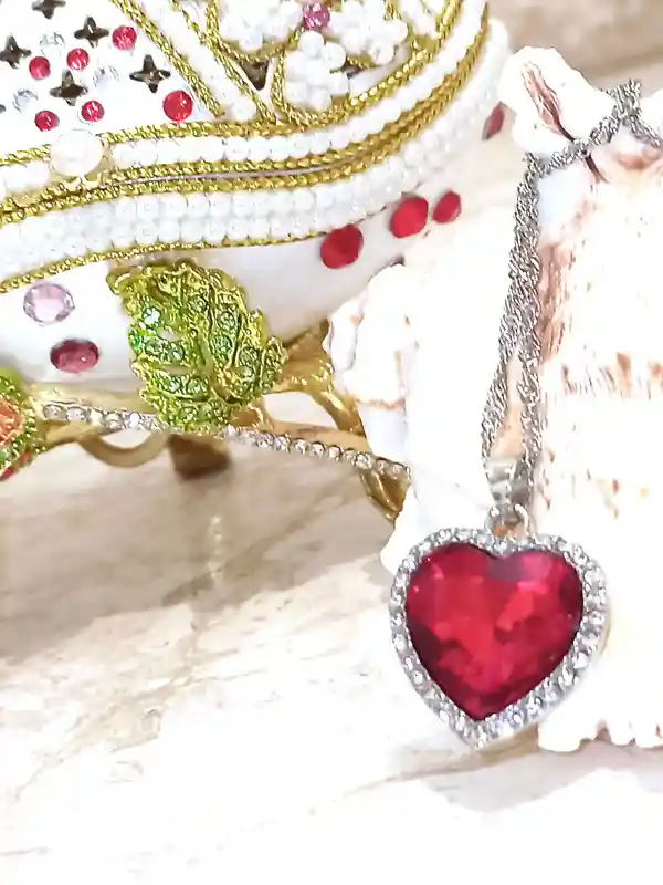 Faberge EGG & Heart Sterling Silver NECKLACE - Ruby Tennis BRACELET Fabrege Egg style Music Box Faberge September Birthday Gift for women 