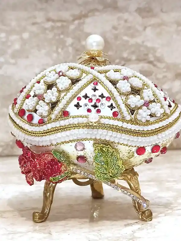 Faberge EGG & Heart Sterling Silver NECKLACE - Ruby Tennis BRACELET Fabrege Egg style Music Box Faberge September Birthday Gift for women 