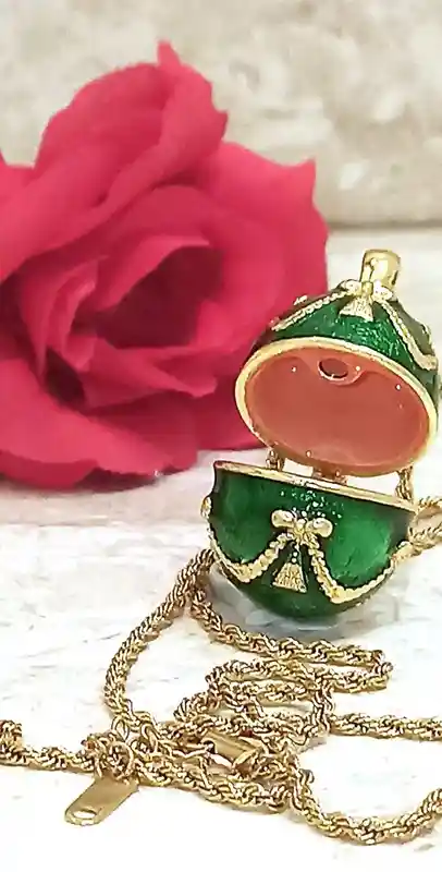 Faberge Emerald Green Vintage Jewelry SET Faberge Egg Necklace Gold & Austrian Crystal Bracelet Faberge egg Pendant Bday Jewelry gift her 