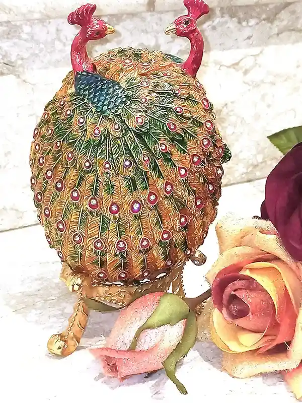 XL Rainbow Faberge Egg style 24k GOLD Faberge egg Peacock/Faberge Egg/ Trinket Box Couples Gift /Faberge egg Jewelry Box UNIQUE Wedding Gift 