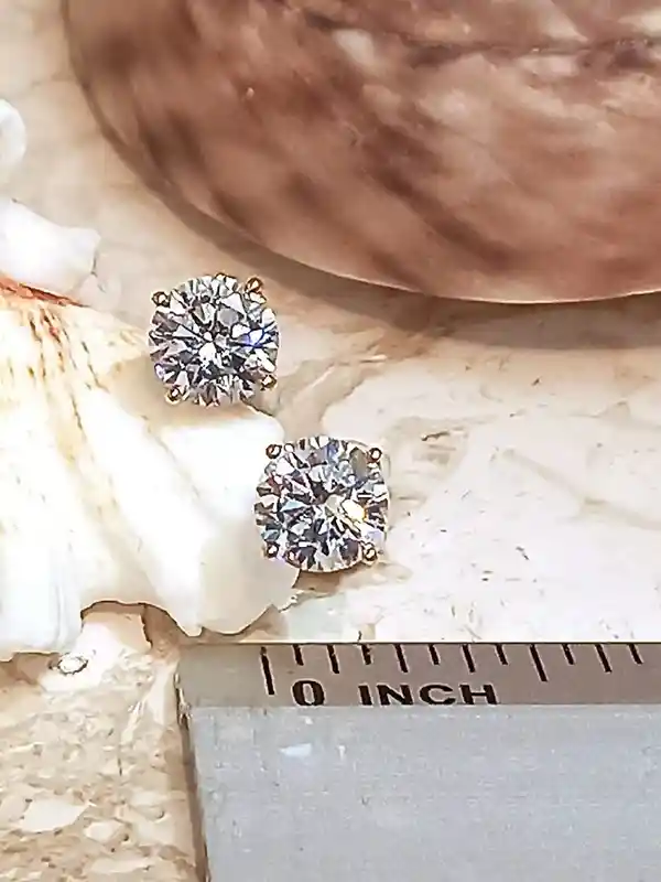 SOLID 18k GOLD Solitaire DIAMOND Earrings 2 carat Diamond Stud Earrings Yellow Gold Wife Earrings Gift for Her Luxury Diamond Earstud 6.5mm 