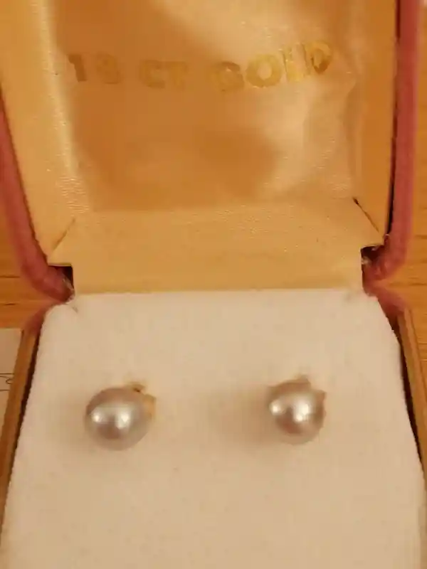 AKOYA Grey Natural Cultured Pearl stud earrings solid 18k Yellow GOLD South Sea Pearl AAA Anniversary Birthday gift for wife mother mom mum 