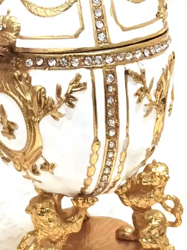 White Faberge-Style egg - Imperial Lion Faberge style egg + Faberge Egg Pendant Necklace - White Gold trinket box - Swaroski Diamond HANDSET 24k 