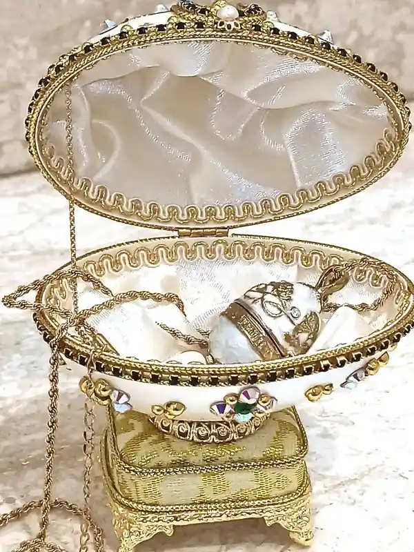 Faberge-Style-One of a kind Gifts for women-Faberge Egg Ornament-Faberge Pendant -24k Gold - Home Decor - Unique Birthday gift- Emerald Gift Box - 