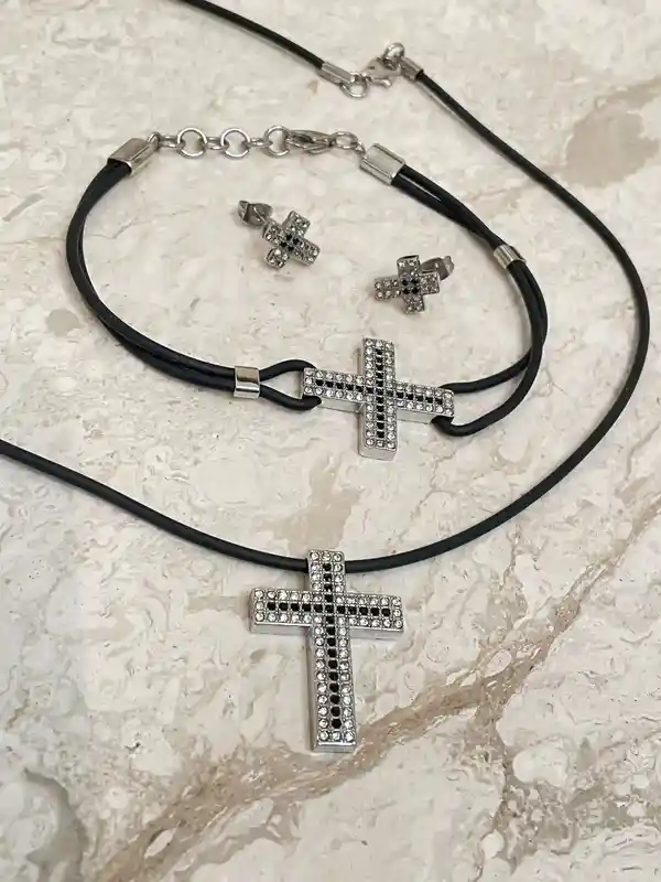 Limited Edition Diamond Christian Jewelry Set Silver Cross Necklace Cross Pendant Cross Earrings Cross Bracelet Cross Communion Jewelry Set 