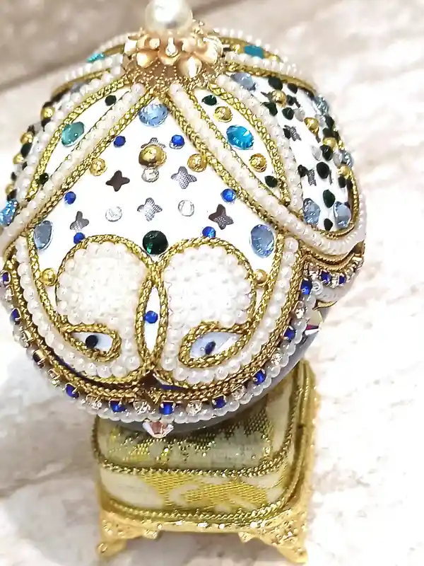 One of a KIND gifts for women - Blue Rose Faberge-Style Egg Ornament + Faberge Egg pendant NECKLACE + Swarovski Blue BRACELET -2ct -Designer Gift 